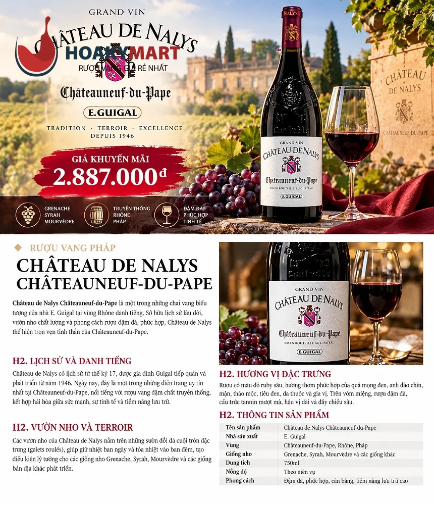 RƯỢU VANG CHÂTEAU DE NALYS CHÂTEAUNEUF-DU-PAPE - Ảnh 2
