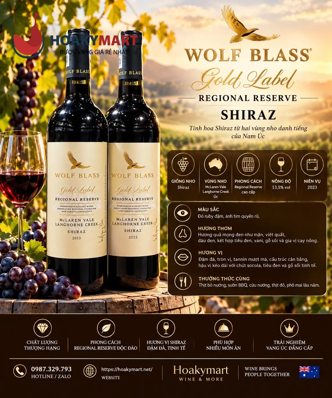 VANG ÚC WOLF BLASS GOLD LABEL SHIRAZ SIÊU TỐT