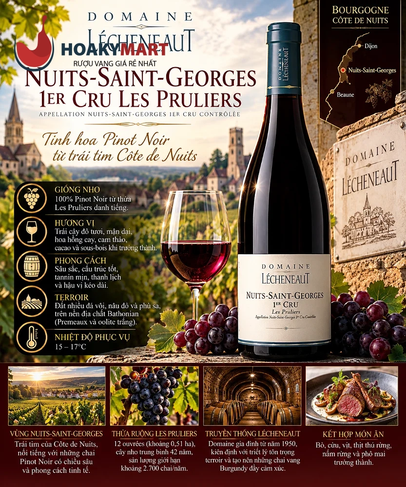VANG PHÁP DOMAINE LÉCHENEAUT NUITS-SAINT-GEORGES 1ER CRU LES PRULIERS