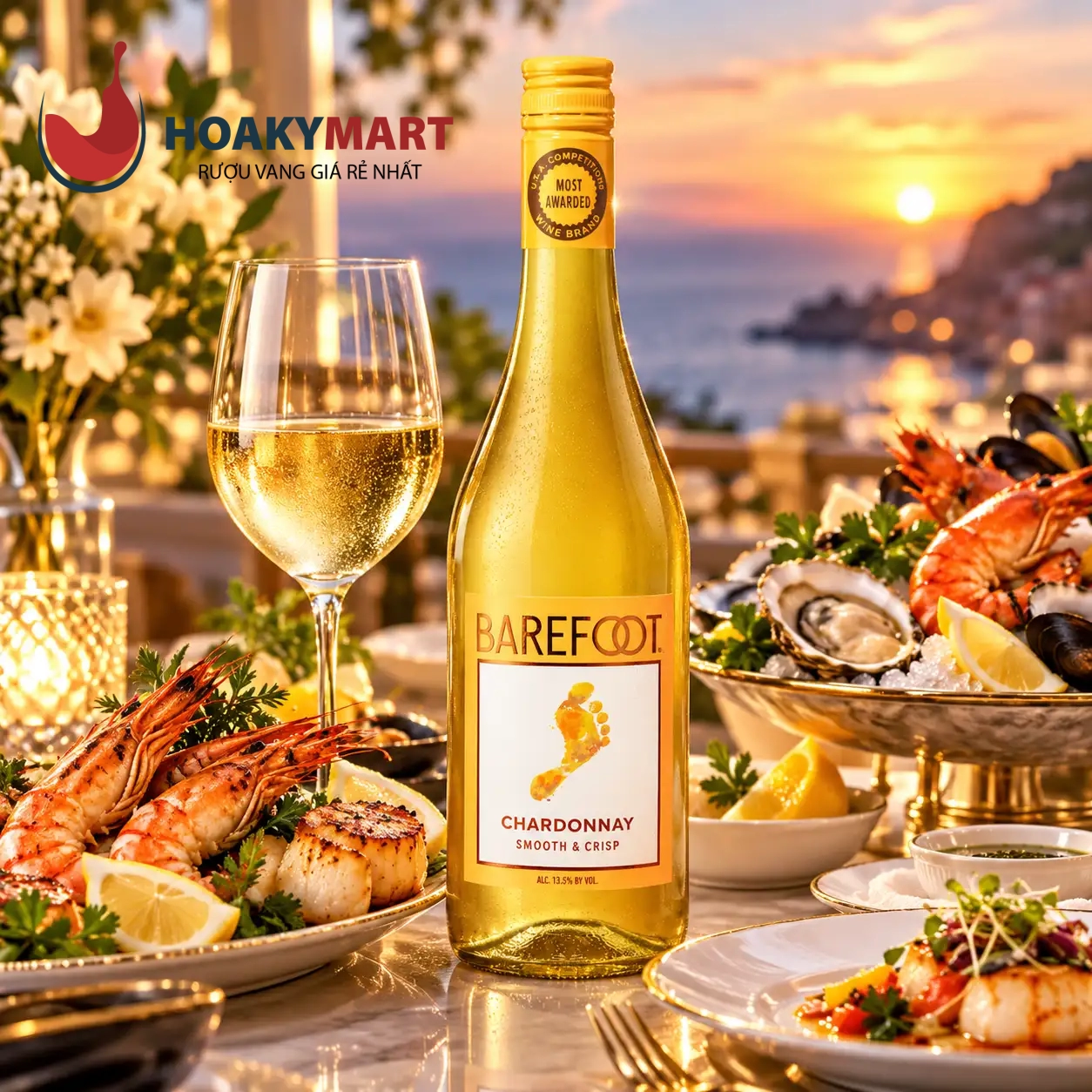 RƯỢU VANG TRẮNG BAREFOOT CHARDONNAY SIÊU RẺ