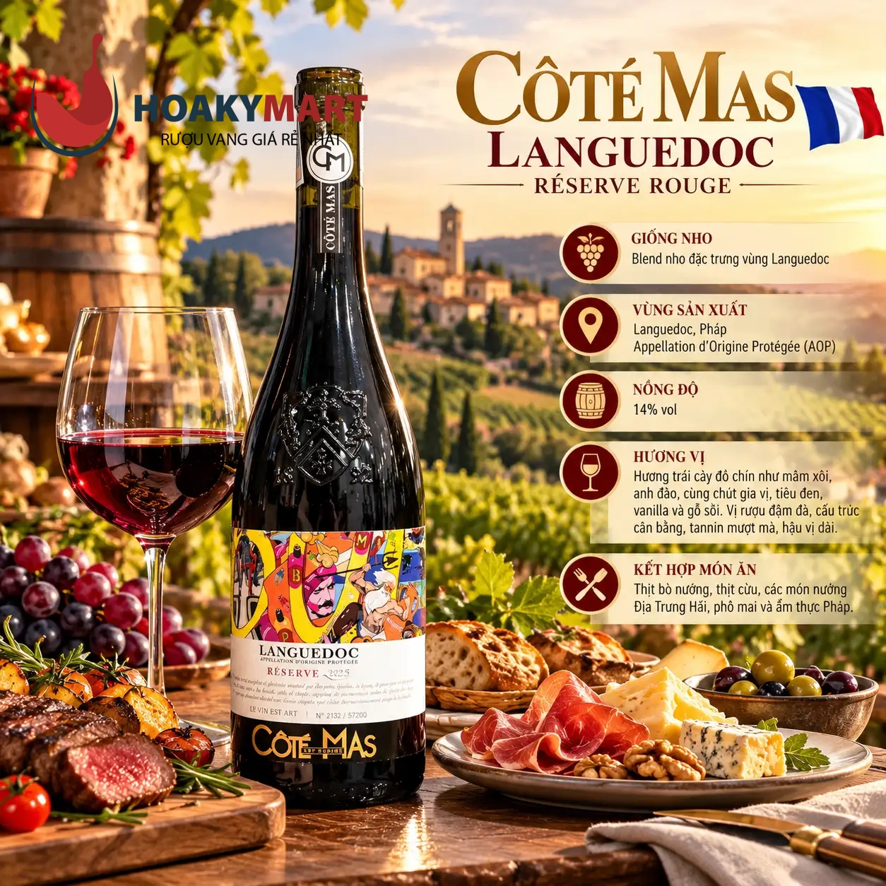VANG ĐỎ PHÁP COTE MAS LANGUEDOC RESERVE ROUGE
